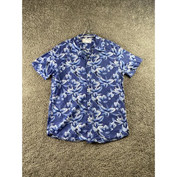 Selected Homme Shirt Mens Large 16.5 Blue White Hawaiian Casual Button Up - Picture 1 of 12